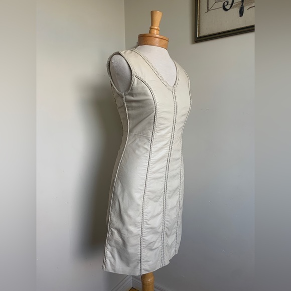 90s Cream Vegan Leather Dress - Picture 3 of 6